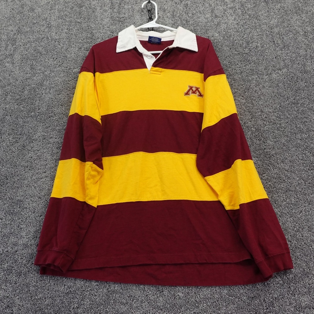 Pro Player Rugby Shirt Mens Large Maroon Yellow Striped Minnesota Golden Gophers